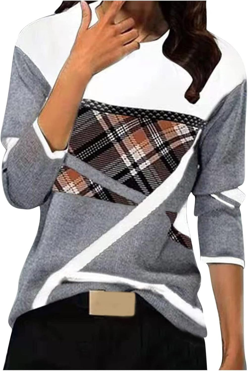 Womens Tops Long Sleeve T Shirts 2022 Fashion Color Block Casual Crew Neck Tee Pullover Soft Comfy T-Shirt Blouses