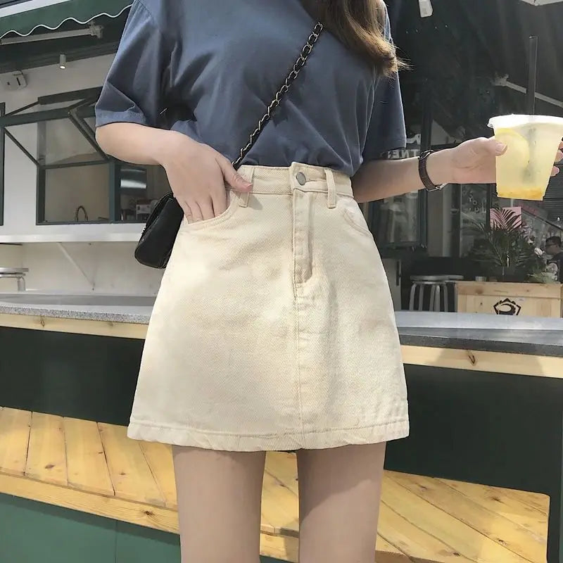 Vintage Women Summer Denim Mini Skirts Fashion High Waist Straigth Short Faldas Casual Fashion Streetwear Cotton Skirt DURIKIES