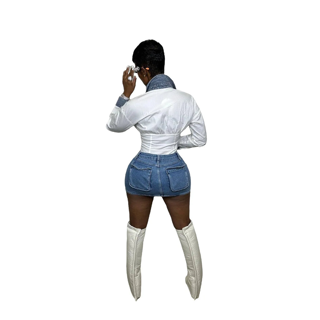 European and American Sexy Slim Denim Half-body Skirt.   A New Summer Fashion Multi-pocket Design Hip Wrap Mini Skirt for Women
