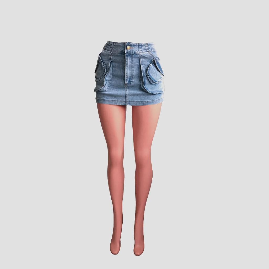 European and American Sexy Slim Denim Half-body Skirt.   A New Summer Fashion Multi-pocket Design Hip Wrap Mini Skirt for Women