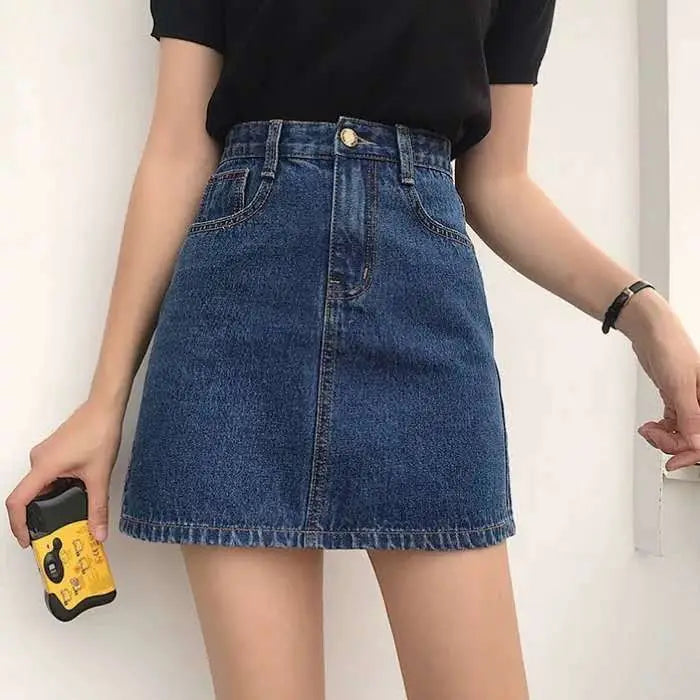 Vintage Women Summer Denim Mini Skirts Fashion High Waist Straigth Short Faldas Casual Fashion Streetwear Cotton Skirt DURIKIES