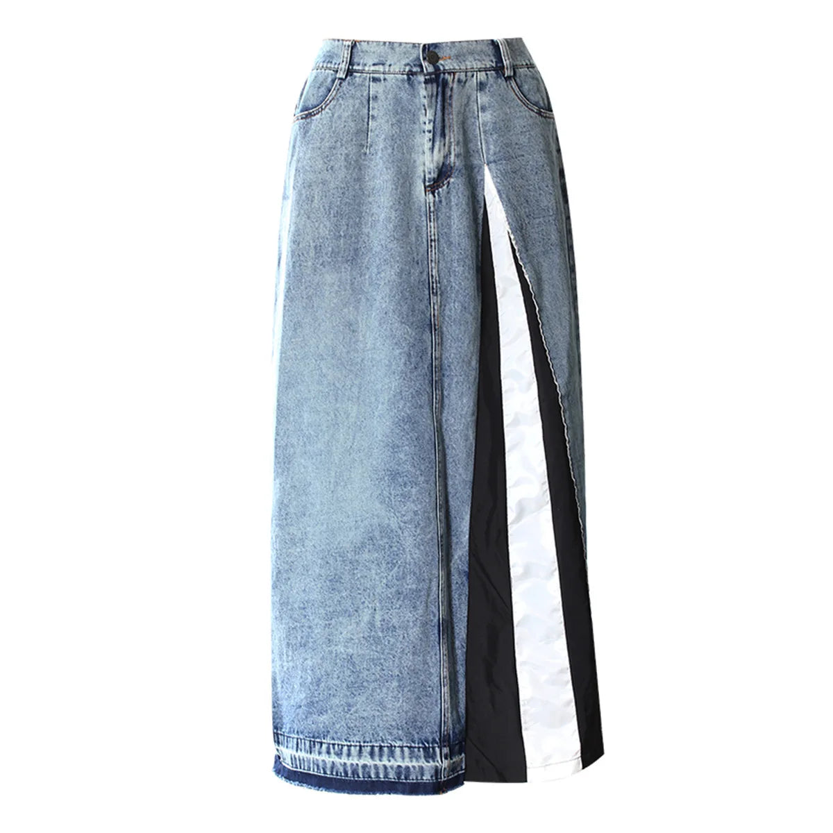 Autumn Korean Style Casual Denim Patchwork Skirt Fashionable and Versatile Side Slit Women's Straight Tube Skirt