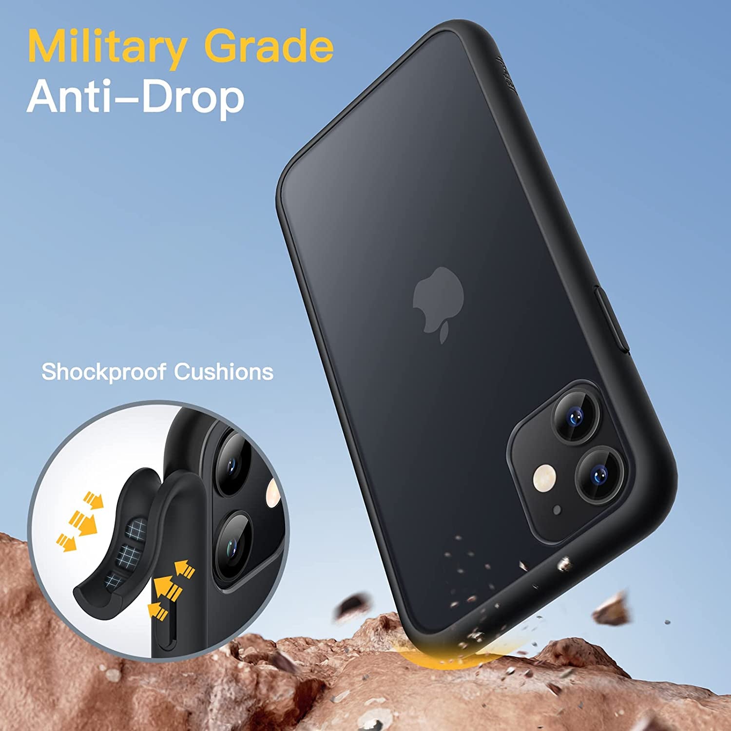 Matte Case for Iphone 11 6.1-Inch, Shockproof Military Grade Drop Protection, Frosted Translucent Back Phone Cover, Anti-Fingerprint (Black)