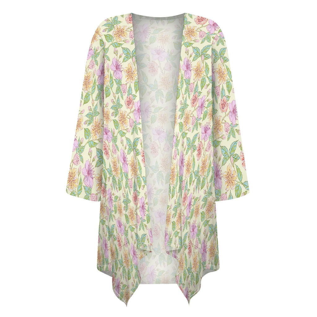 Women's Half Sleeve Floral Print Lightweight Blouse Shirts Thin Coat Cardigan Dainty with Pocket