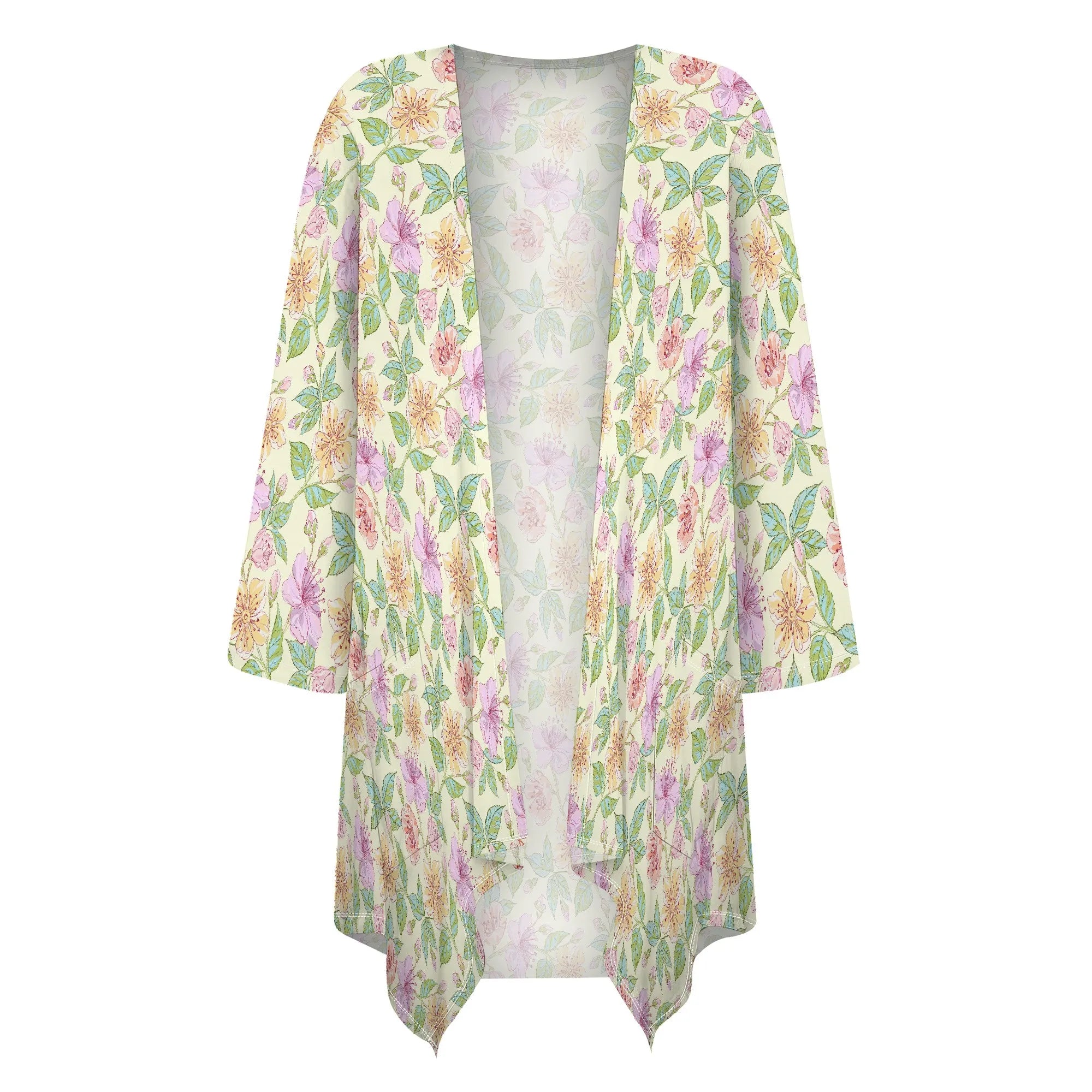 Women's Half Sleeve Floral Print Lightweight Blouse Shirts Thin Coat Cardigan Dainty with Pocket