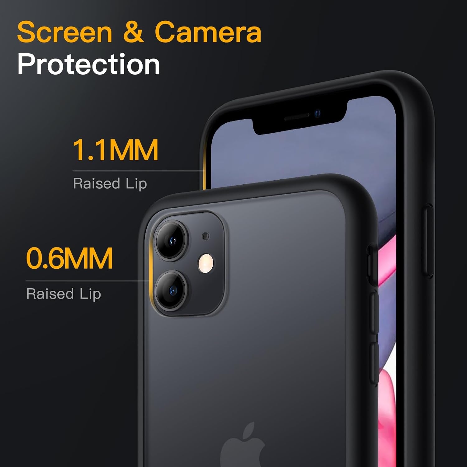 Matte Case for Iphone 11 6.1-Inch, Shockproof Military Grade Drop Protection, Frosted Translucent Back Phone Cover, Anti-Fingerprint (Black)