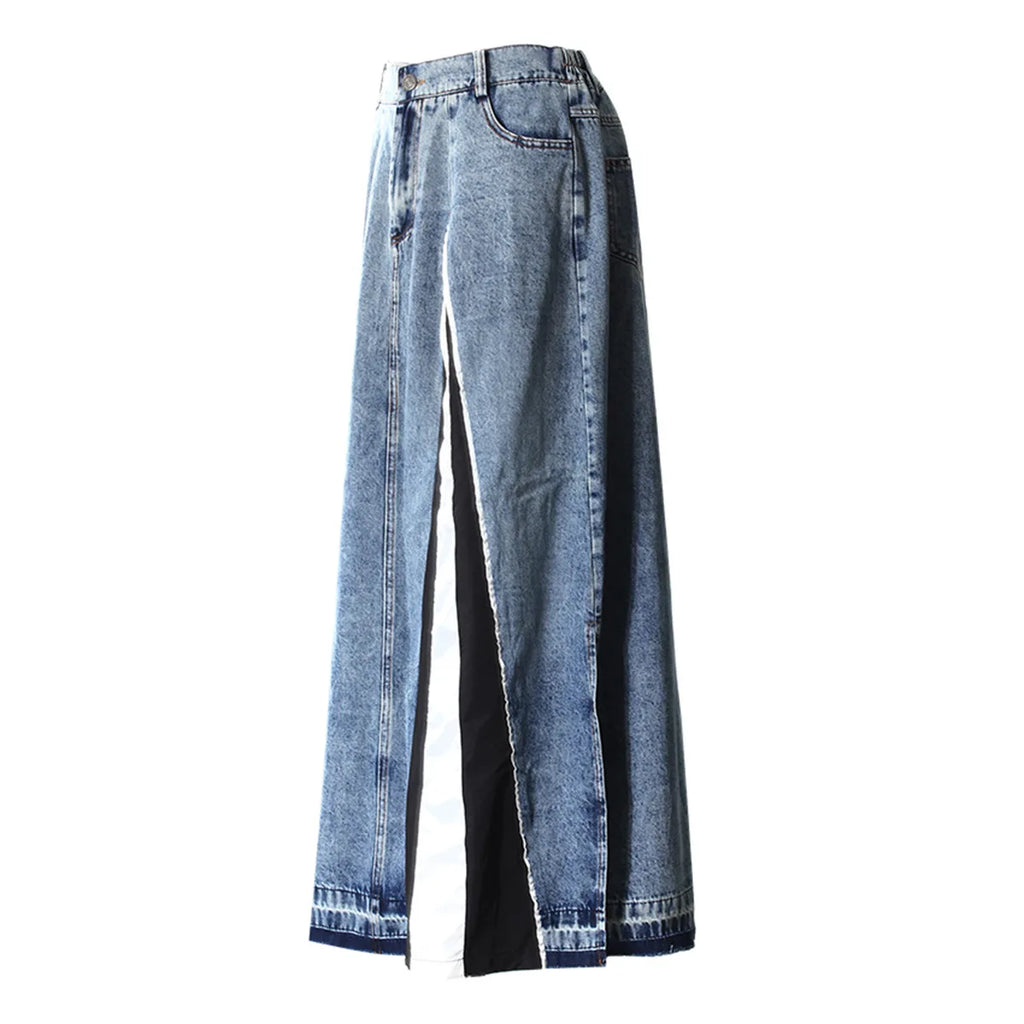 Autumn Korean Style Casual Denim Patchwork Skirt Fashionable and Versatile Side Slit Women's Straight Tube Skirt