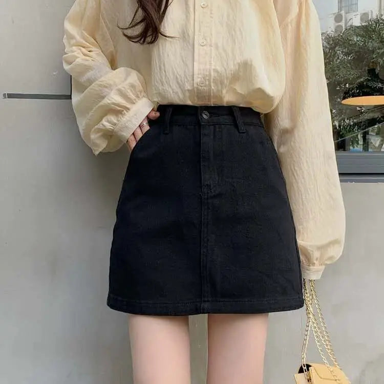Vintage Women Summer Denim Mini Skirts Fashion High Waist Straigth Short Faldas Casual Fashion Streetwear Cotton Skirt DURIKIES