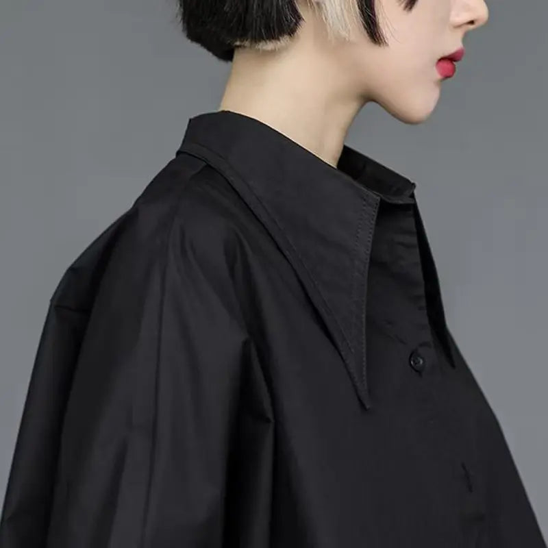 2025 New Plus Size Women Clothing Shirt Long Sleeve Female Blouse Irregular Hem Single breasted Solid Color Loose Shirt Top
