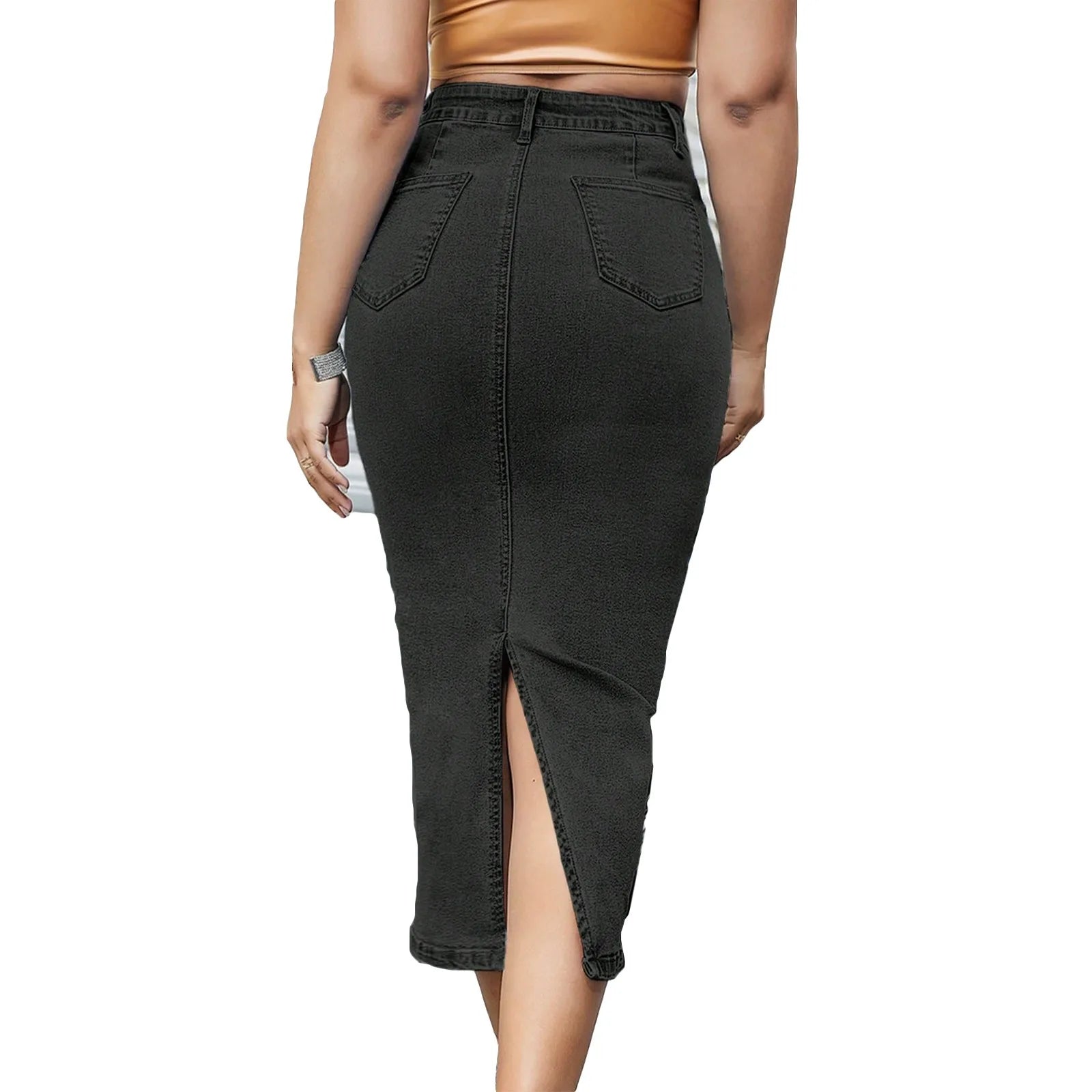 Ladies' Sexy Tight Wrap Hip Knees Length A-line Skirt Fashionable Casual Office Streetwear High Waist Denim Half Dress
