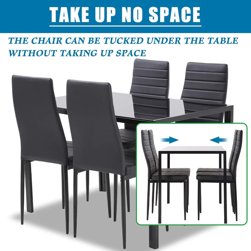 Dining Table Set Glass Dining Room Table Set for Small Spaces Kitchen Table and Chairs for 4 Table with Chairs Home Furniture Rectangular Modern (Black)