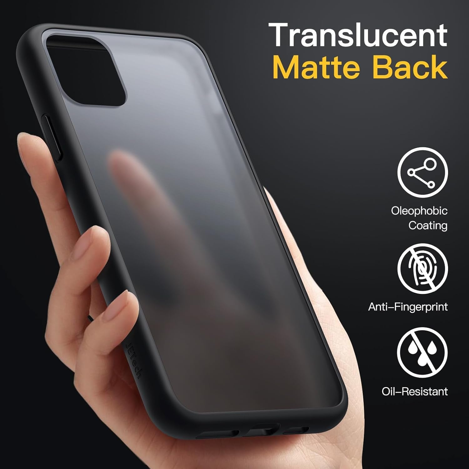 Matte Case for Iphone 11 6.1-Inch, Shockproof Military Grade Drop Protection, Frosted Translucent Back Phone Cover, Anti-Fingerprint (Black)