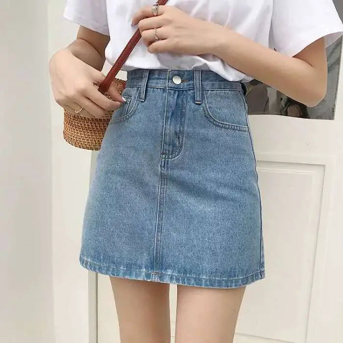 Vintage Women Summer Denim Mini Skirts Fashion High Waist Straigth Short Faldas Casual Fashion Streetwear Cotton Skirt DURIKIES