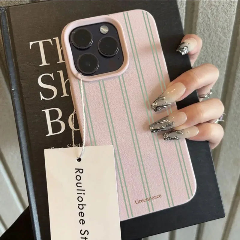 The Green Stripe Lichee Pattern Phone Case For Xiaomi 15 14 13 13T 14T Pro 5G Shockproof Candy Soft Silicone Bumper Cover Fundas