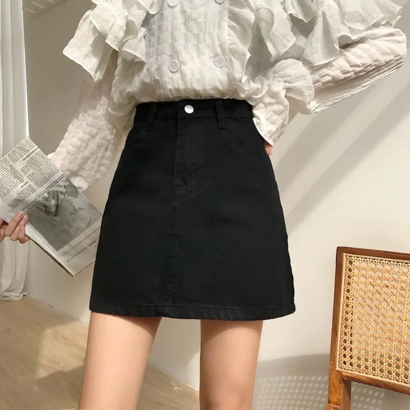 Vintage Women Summer Denim Mini Skirts Fashion High Waist Straigth Short Faldas Casual Fashion Streetwear Cotton Skirt DURIKIES