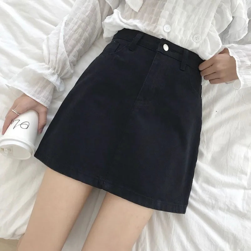 Vintage Women Summer Denim Mini Skirts Fashion High Waist Straigth Short Faldas Casual Fashion Streetwear Cotton Skirt DURIKIES
