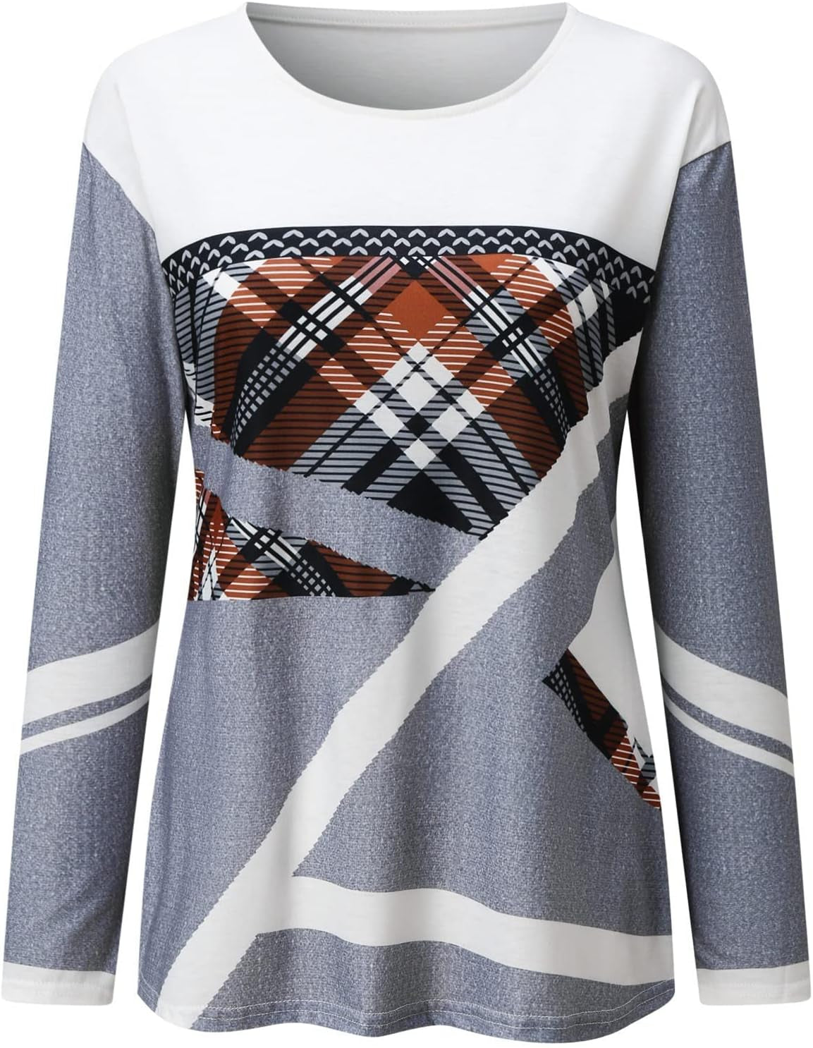 Womens Tops Long Sleeve T Shirts 2022 Fashion Color Block Casual Crew Neck Tee Pullover Soft Comfy T-Shirt Blouses