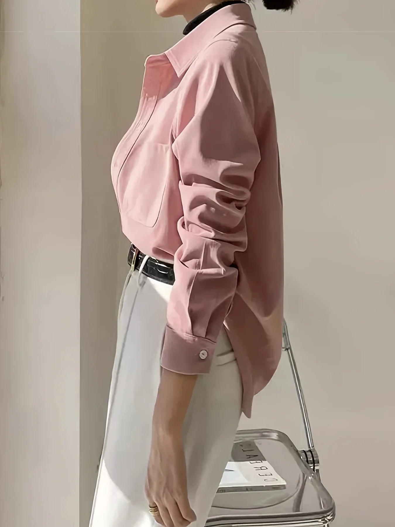 Plus-size Striped Corduroy Loose and Thin with Long-sleeved Shirt for Women Spring and Summer Fold Wear Women's Shirt
