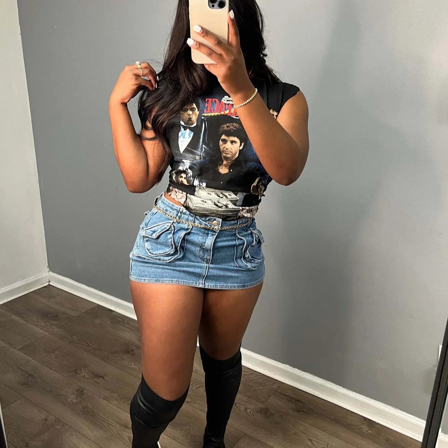 European and American Sexy Slim Denim Half-body Skirt.   A New Summer Fashion Multi-pocket Design Hip Wrap Mini Skirt for Women