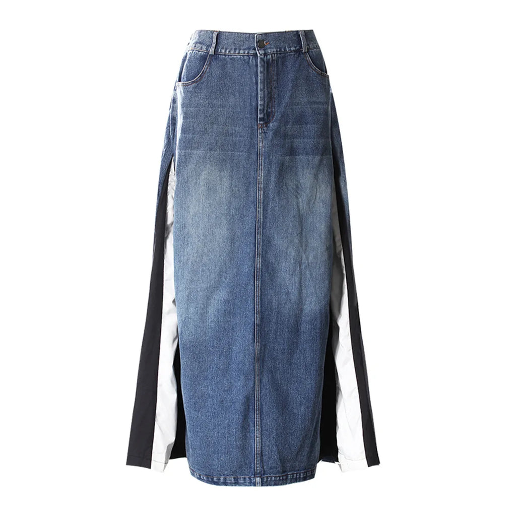 Autumn Korean Style Casual Denim Patchwork Skirt Fashionable and Versatile Side Slit Women's Straight Tube Skirt