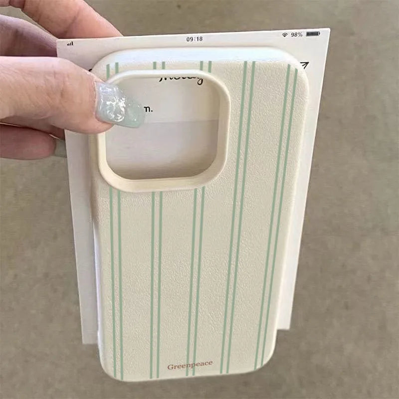 The Green Stripe Lichee Pattern Phone Case For Xiaomi 15 14 13 13T 14T Pro 5G Shockproof Candy Soft Silicone Bumper Cover Fundas