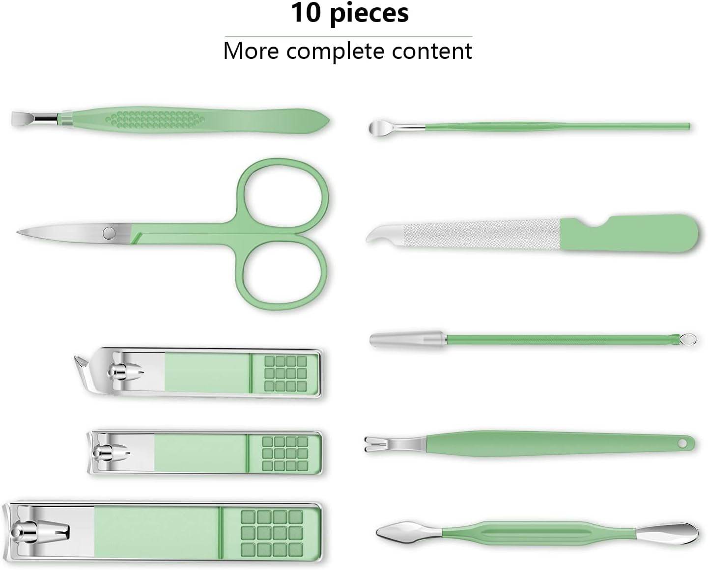 Manicure Set, Travel Mini Nail Clippers Kit Pedicure Care Tools, 10Pcs Stainless Steel Grooming Kit (Green)