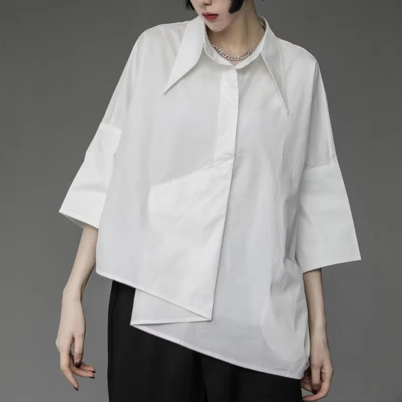 2025 New Plus Size Women Clothing Shirt Long Sleeve Female Blouse Irregular Hem Single breasted Solid Color Loose Shirt Top