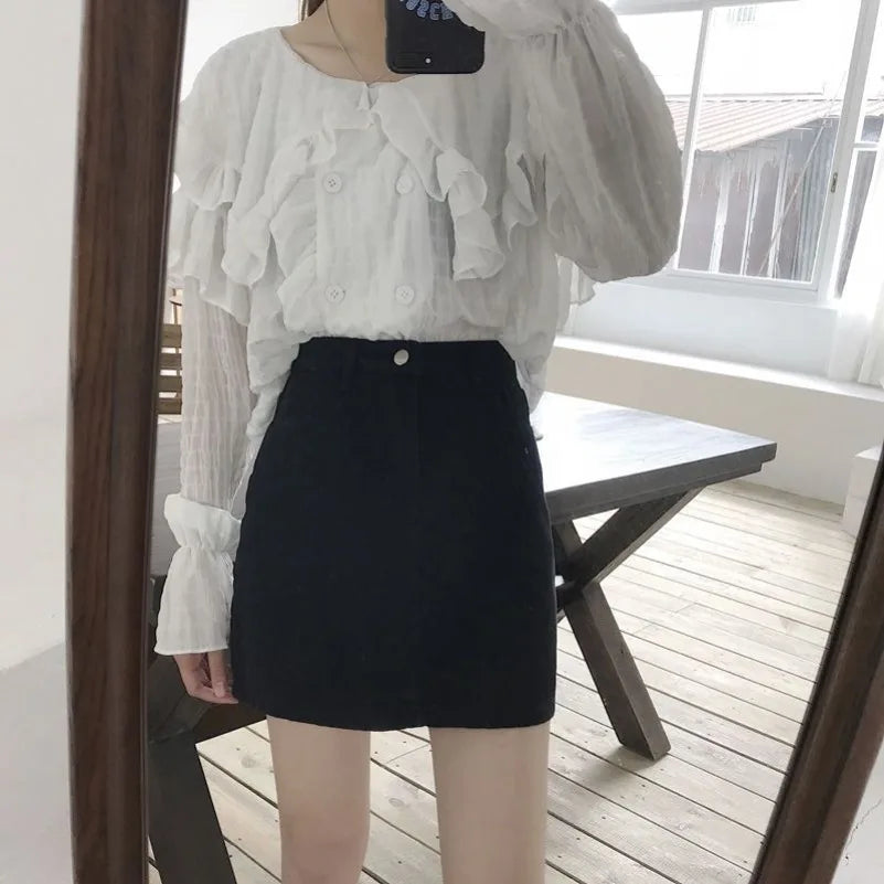Vintage Women Summer Denim Mini Skirts Fashion High Waist Straigth Short Faldas Casual Fashion Streetwear Cotton Skirt DURIKIES
