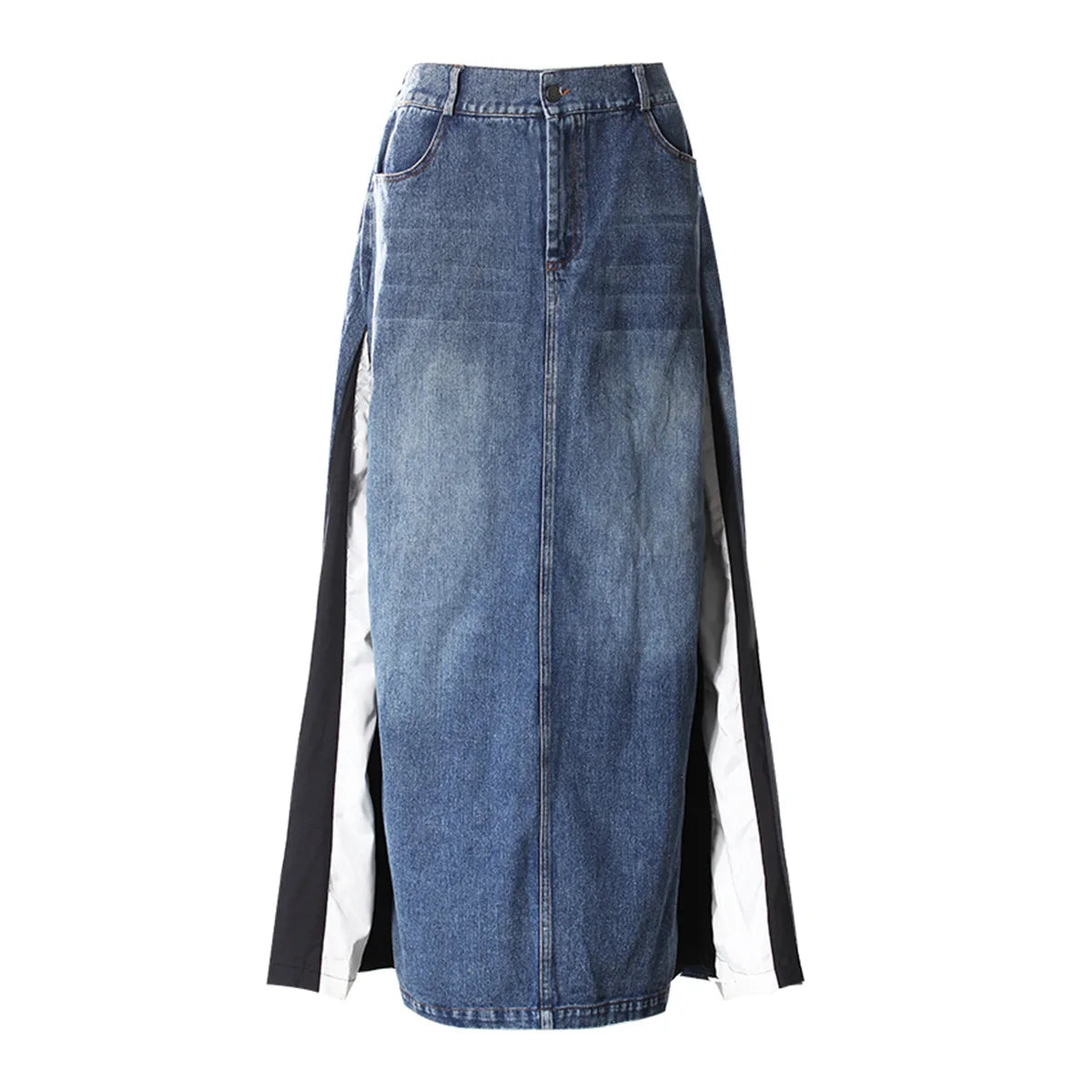 Autumn Korean Style Casual Denim Patchwork Skirt Fashionable and Versatile Side Slit Women's Straight Tube Skirt