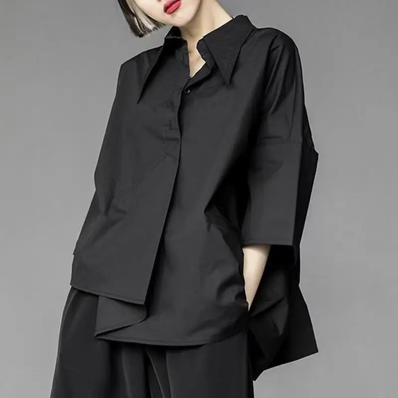 2025 New Plus Size Women Clothing Shirt Long Sleeve Female Blouse Irregular Hem Single breasted Solid Color Loose Shirt Top